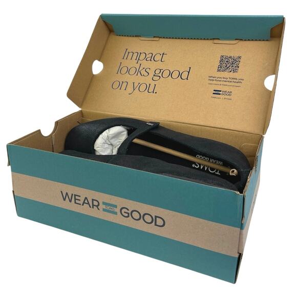 NEW Toms Bianca Black Metallic Suede Square Toe Mary Jane Flats Shoes Size 7 - Picture 7 of 7